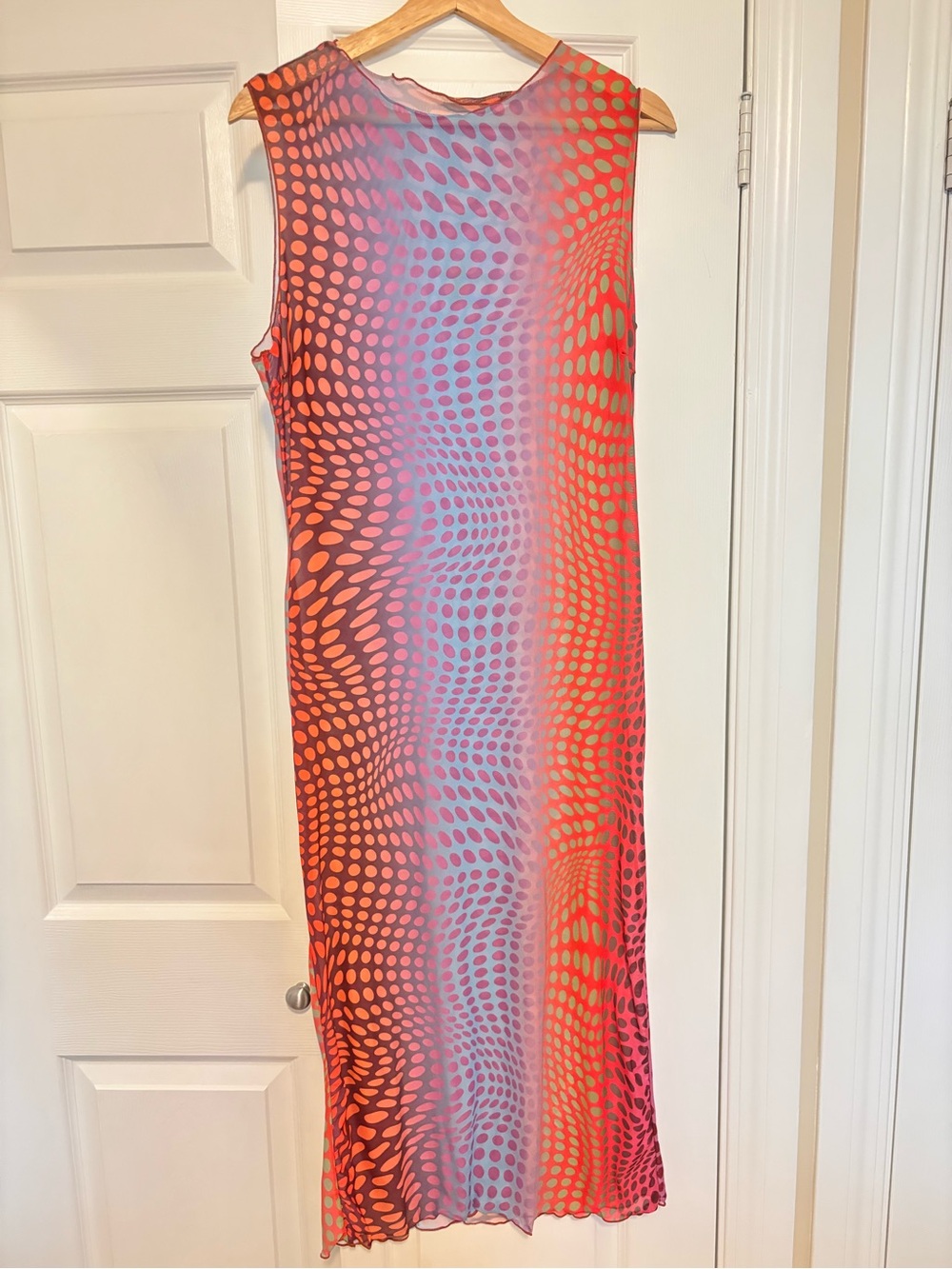 Sleeveless Gradient Dot mesh Dress in Coral and Lavender